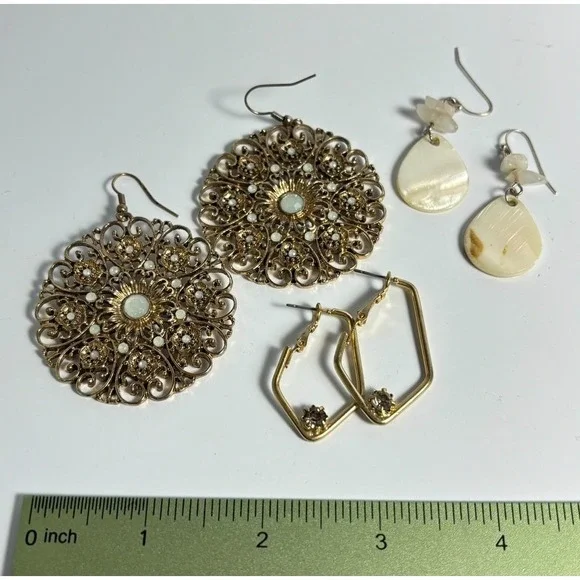 Earring Lot Boho Metal Shell Rhinestone - Picture 2 of 2